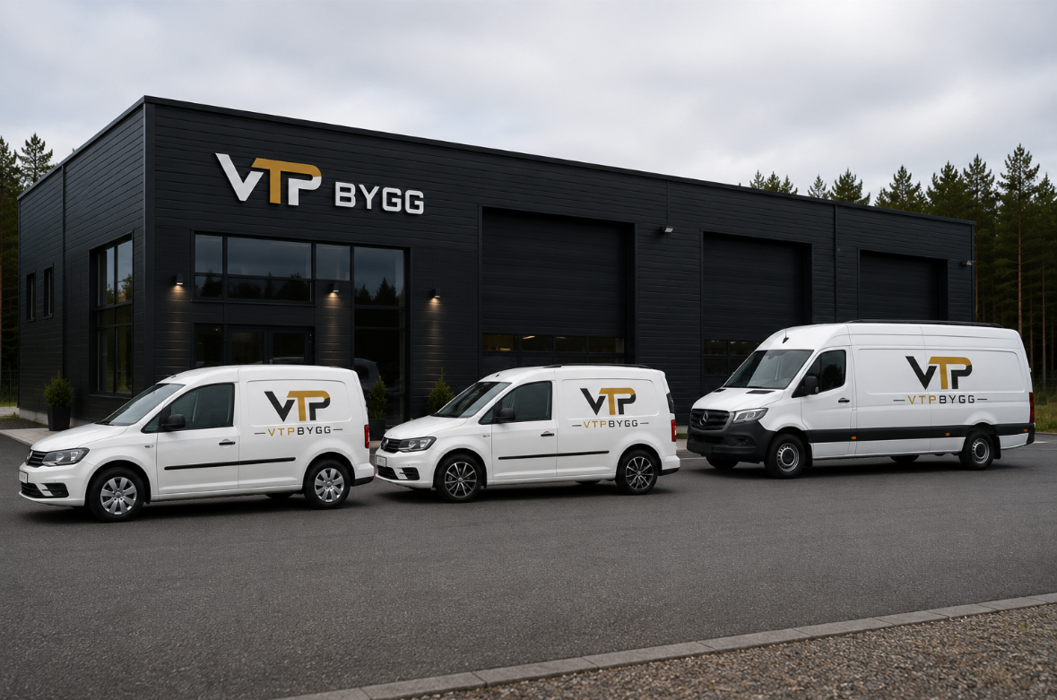 VTP Bygg kontor med företagets bilar